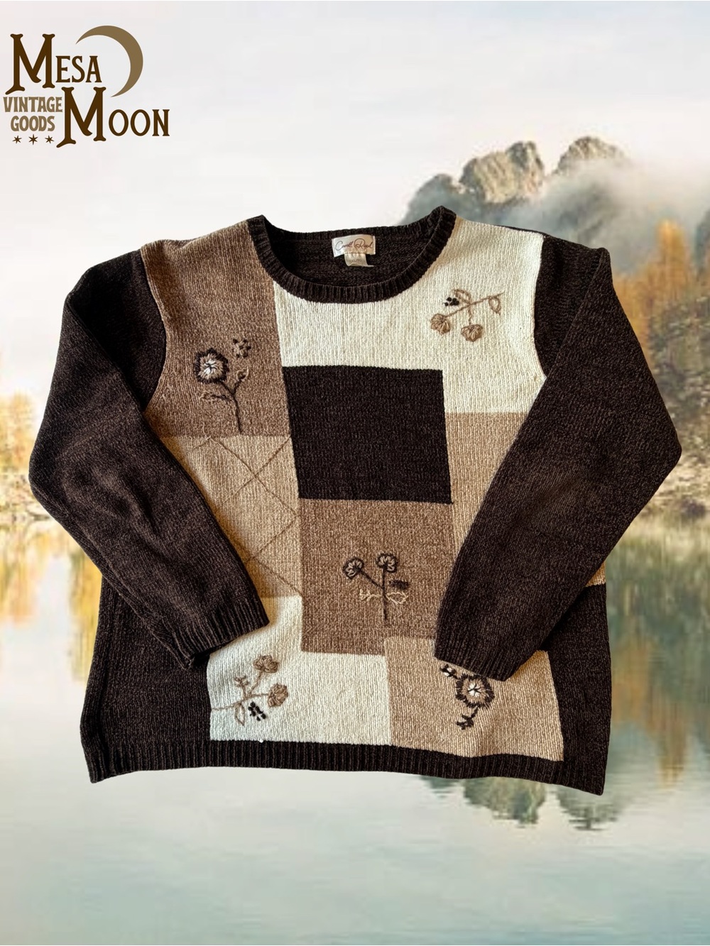 Vintage Patchwork Floral Boho Crewneck Sweater